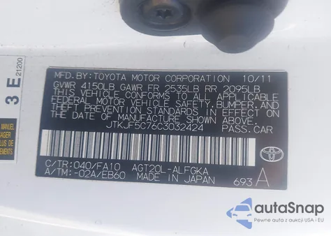 2012 Scion Tc z USA, uszkodzony, nr VIN JTKJF5C76C3032424